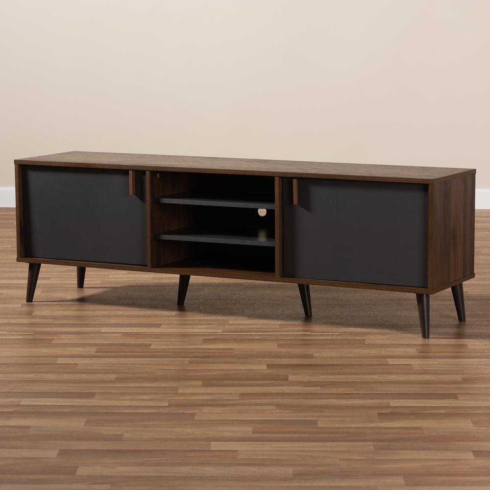 Salma Mid-Century Modern Brown and Dark Grey Finished TV Stand - living-essentials