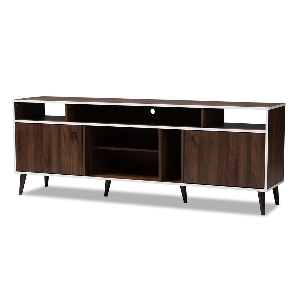 Makena Mid-Century Modern Brown and White Finished TV Stand - living-essentials