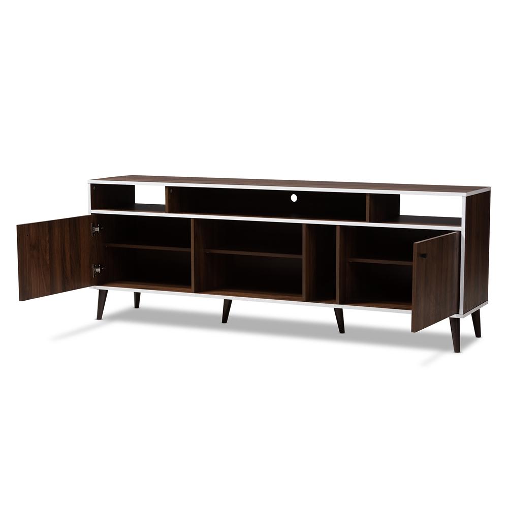 Makena Mid-Century Modern Brown and White Finished TV Stand - living-essentials