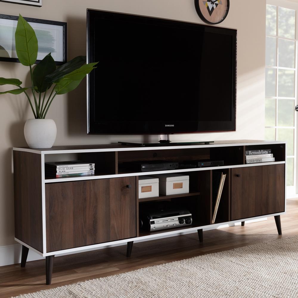 Makena Mid-Century Modern Brown and White Finished TV Stand - living-essentials