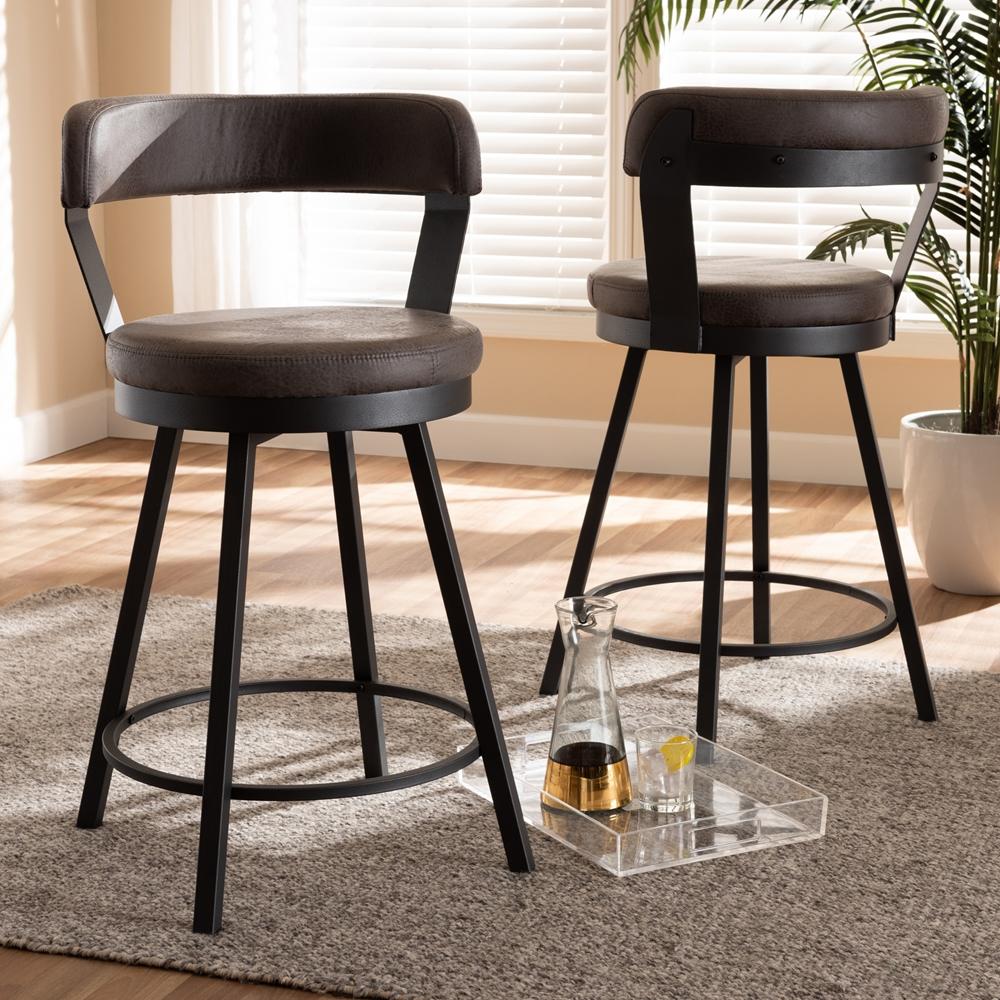 Ariel Leather Swivel Bar Stool Set of 2 - living-essentials