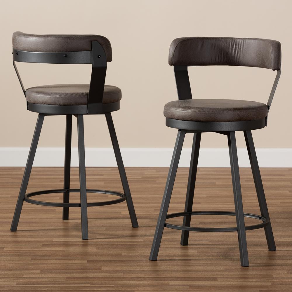 Ariel Leather Swivel Bar Stool Set of 2 - living-essentials