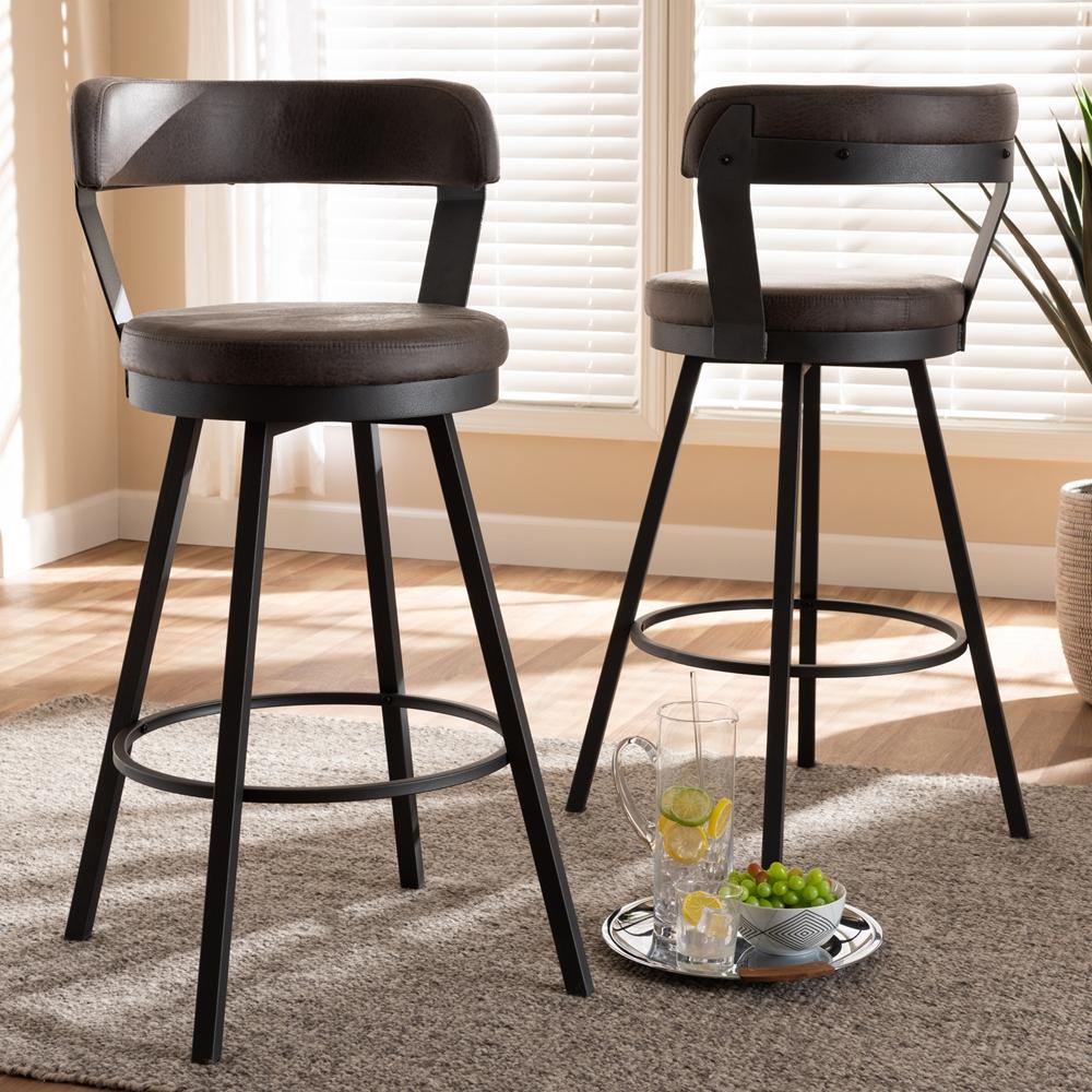 Ariel Leather Bar Stool Set of 2 - living-essentials