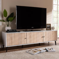 Banner Mid-Century White and Light Oak 6 Shelf TV Stand - living-essentials