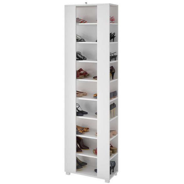 Valencia 2.0- 9-Shelf Shoe Closet with Mirror in White - living-essentials