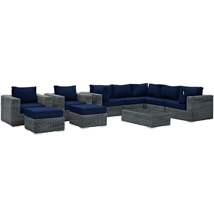 Santa Maria 10 Piece Outdoor Patio Sunbrella Sectional Set - living-essentials