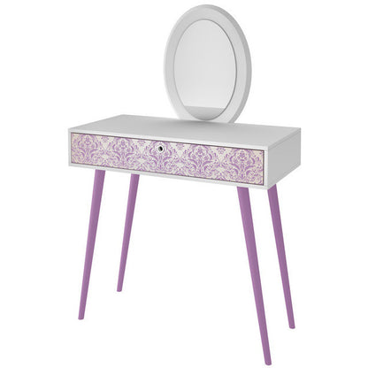 Mora 35.43in. Vanity with Mirror in White and Lavender - living-essentials
