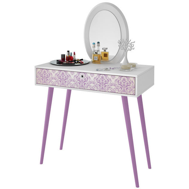 Mora 35.43in. Vanity with Mirror in White and Lavender - living-essentials