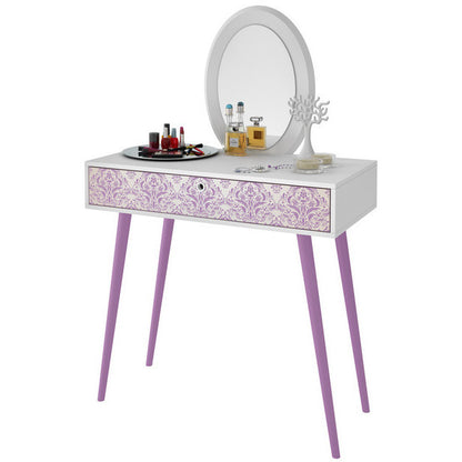 Mora 35.43in. Vanity with Mirror in White and Lavender - living-essentials