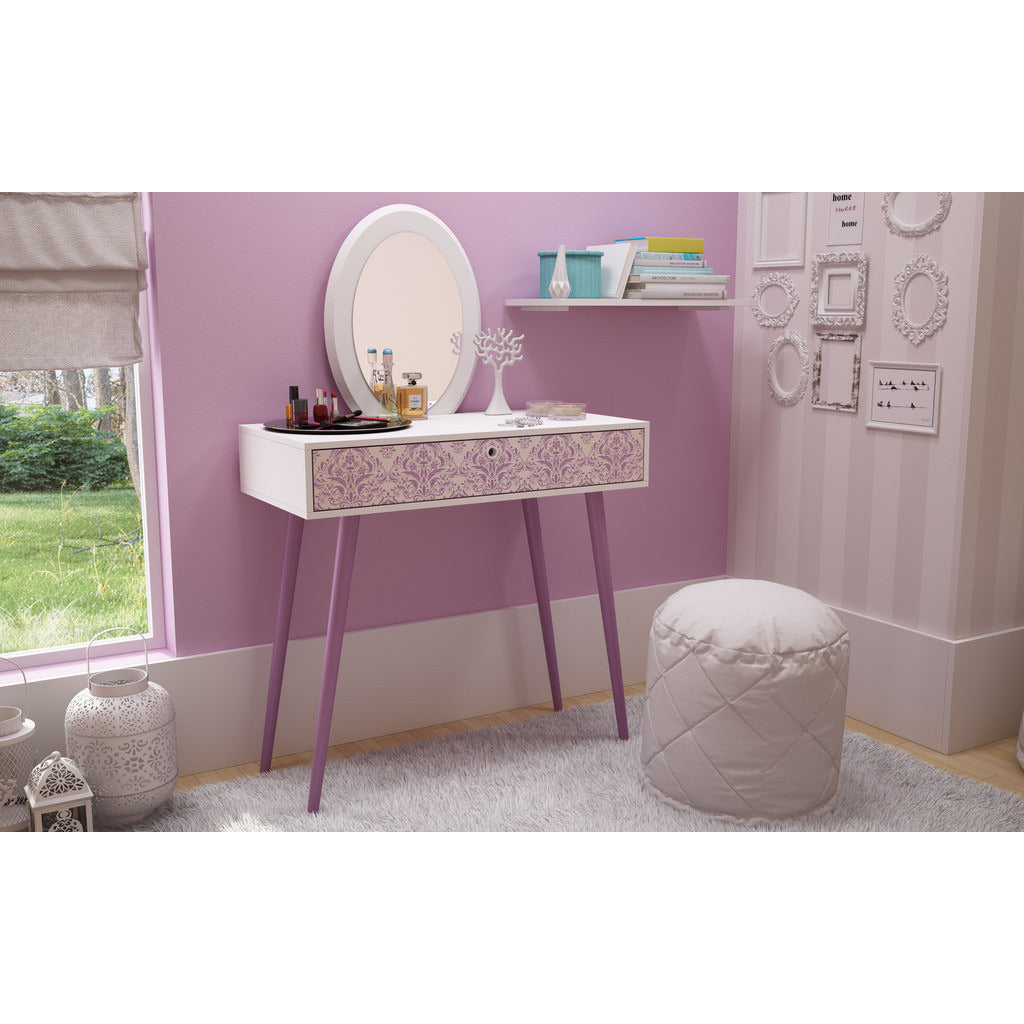 Mora 35.43in. Vanity with Mirror in White and Lavender - living-essentials