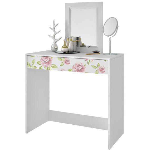 Victoria 35.43in. Vanity with Mirror in White and Floral Stamp - living-essentials