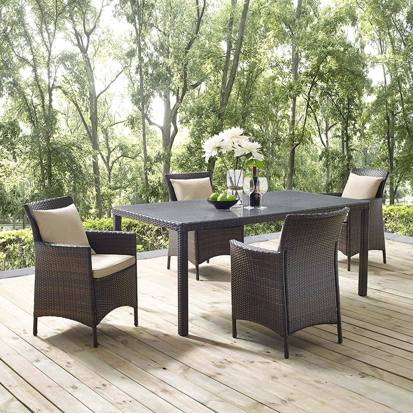 Cadence 5 Piece Outdoor Patio Wicker Rattan Set - -living essentials-