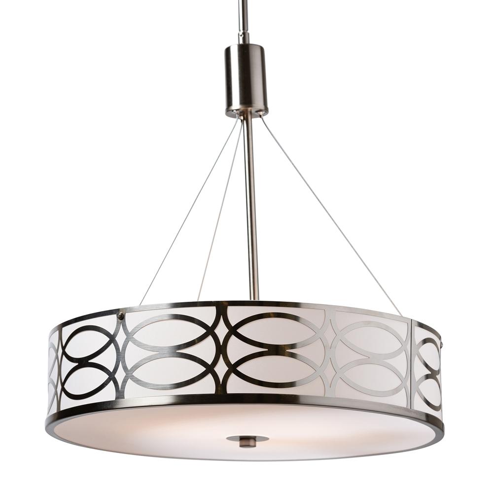 Mila White Fabric And Brush Nickle Metal Drum Pendant Light - living-essentials