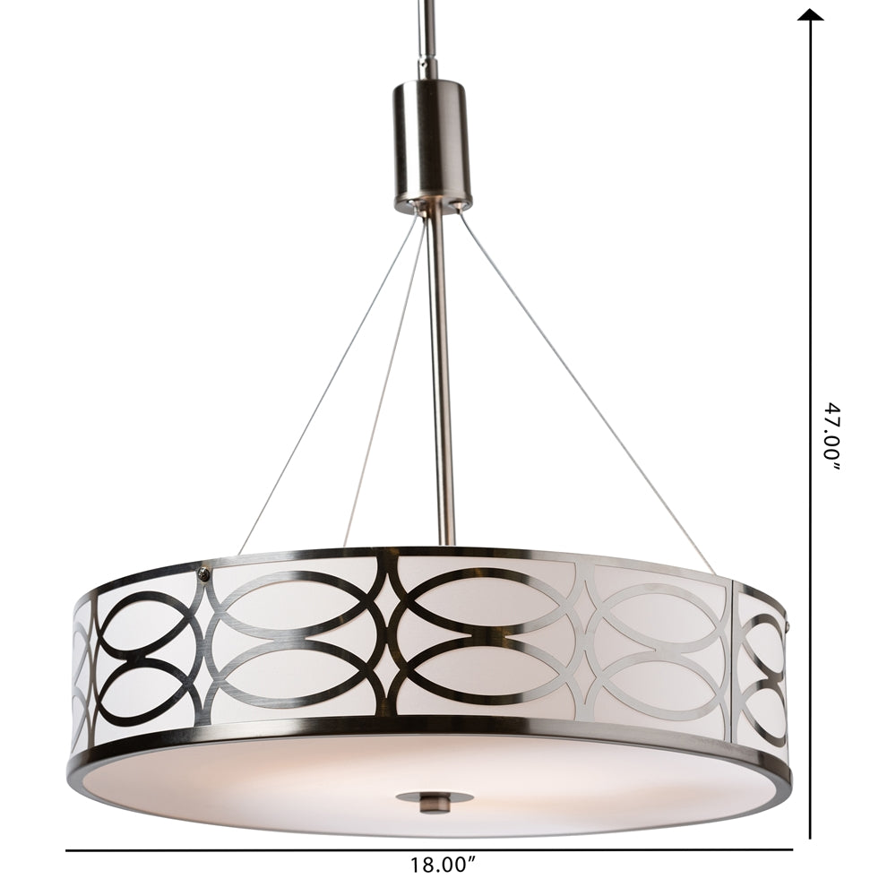 Mila White Fabric And Brush Nickle Metal Drum Pendant Light - living-essentials