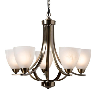 Carly Antique Brass Metal And Frosted Glass 5-Light Chandelier - living-essentials