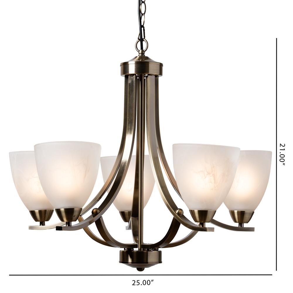 Carly Antique Brass Metal And Frosted Glass 5-Light Chandelier - living-essentials