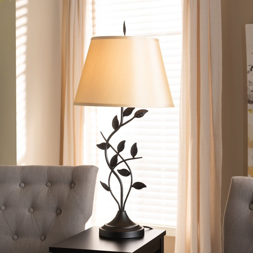 Cali Transitional Black Metal Leaf Table Lamp - living-essentials