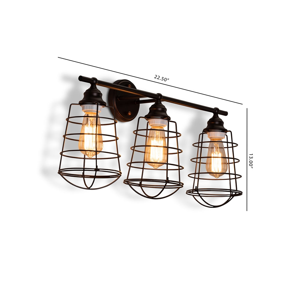 Levi Vintage Industrial Dark Bronze Metal 3-Light Cage Wall Sconce Lamp - living-essentials