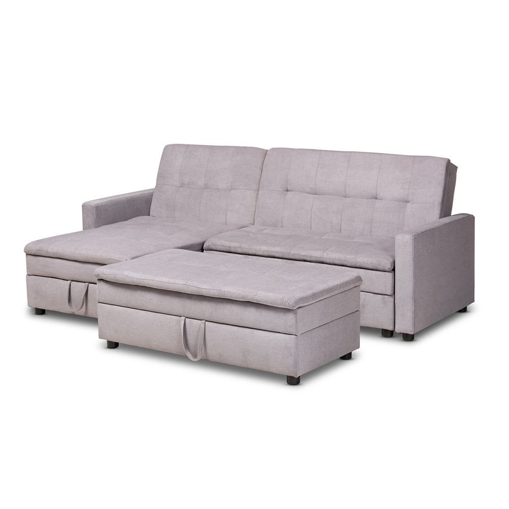 Alexis Modern Light Grey Fabric Left Facing Storage Sectional Sleeper Sofa With Ottoman - living-essentials