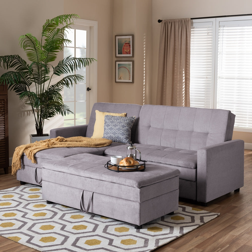 Alexis Modern Light Grey Fabric Left Facing Storage Sectional Sleeper Sofa With Ottoman - living-essentials