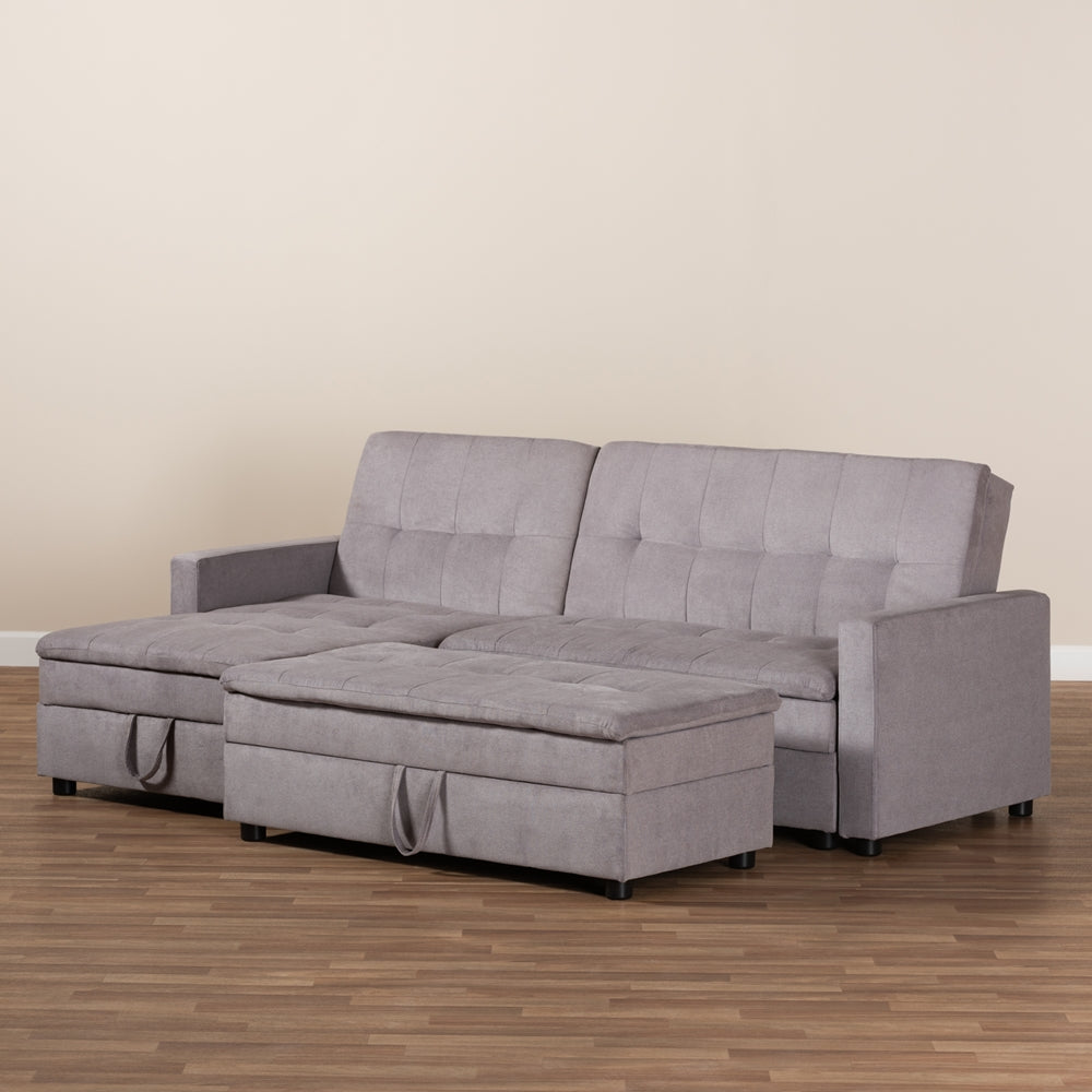 Alexis Modern Light Grey Fabric Left Facing Storage Sectional Sleeper Sofa With Ottoman - living-essentials