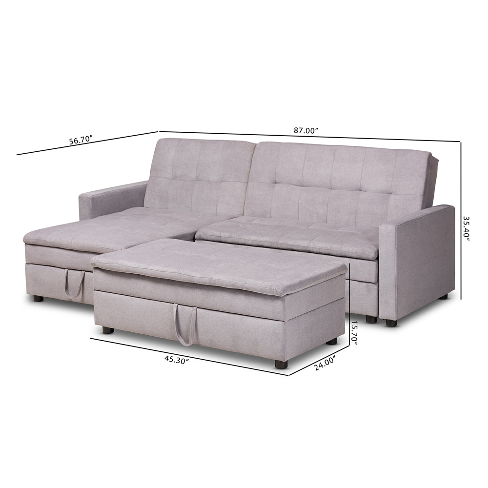 Alexis Modern Light Grey Fabric Left Facing Storage Sectional Sleeper Sofa With Ottoman - living-essentials