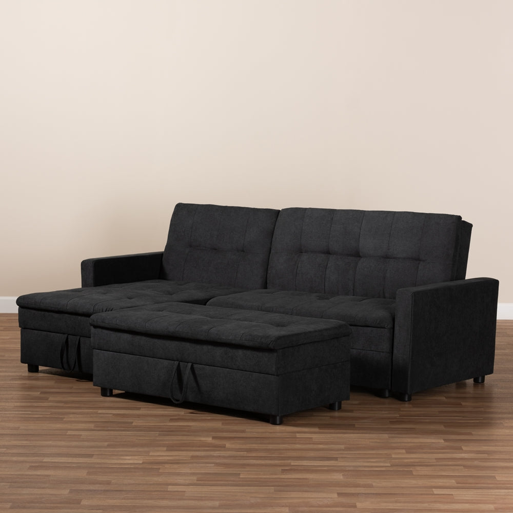 Alexis Modern Dark Grey Fabric Left Facing Storage Sectional Sleeper Sofa With Ottoman - living-essentials
