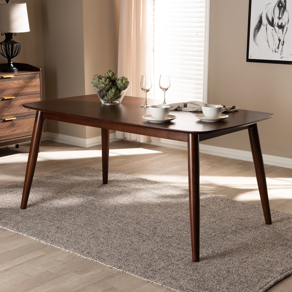 Edna Mid-Century Modern Walnut Finished Wood Dining Table