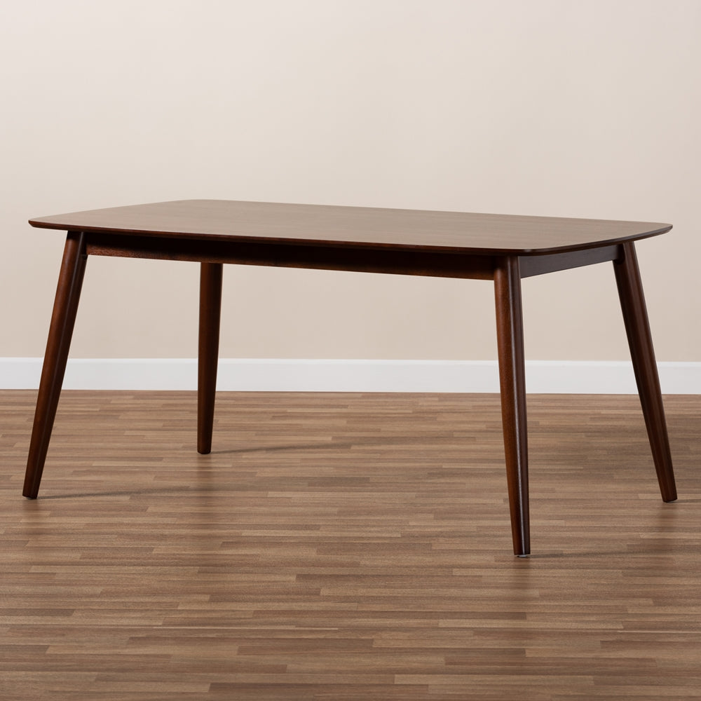 Edna Mid-Century Modern Walnut Finished Wood Dining Table