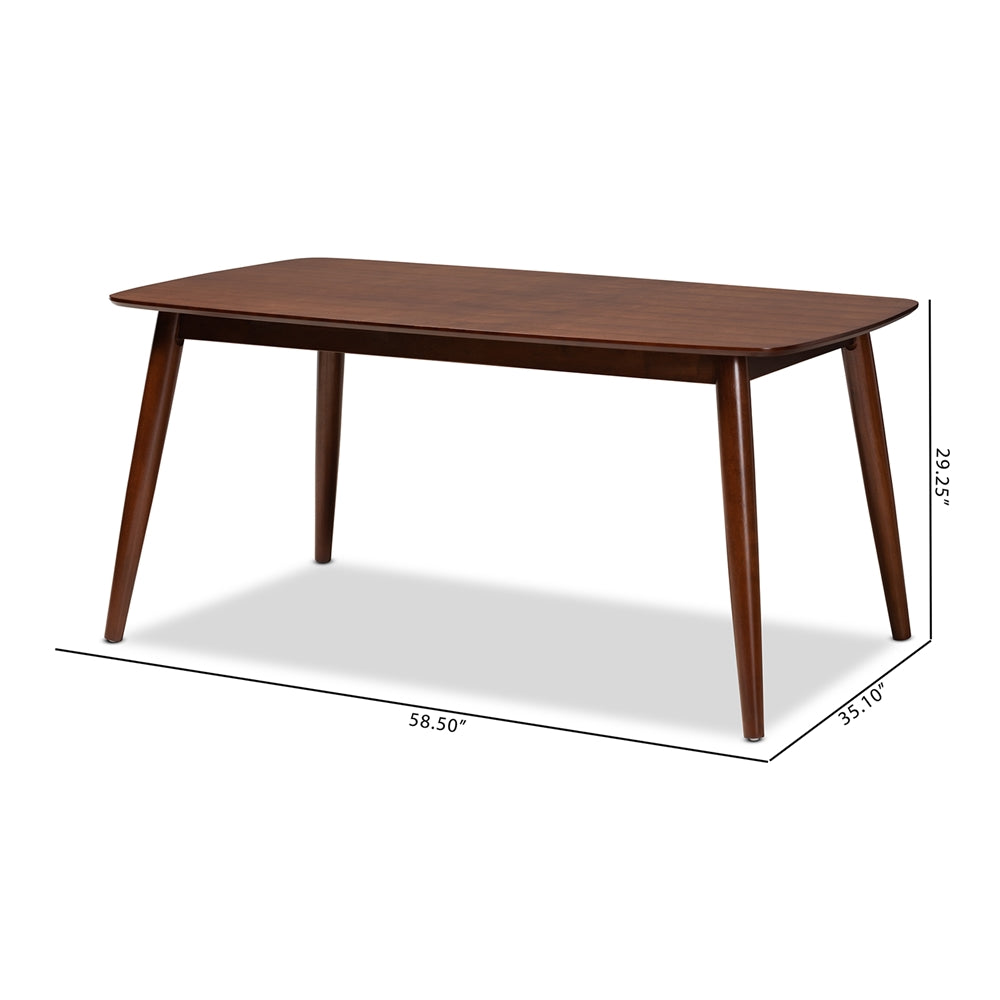 Edna Mid-Century Modern Walnut Finished Wood Dining Table