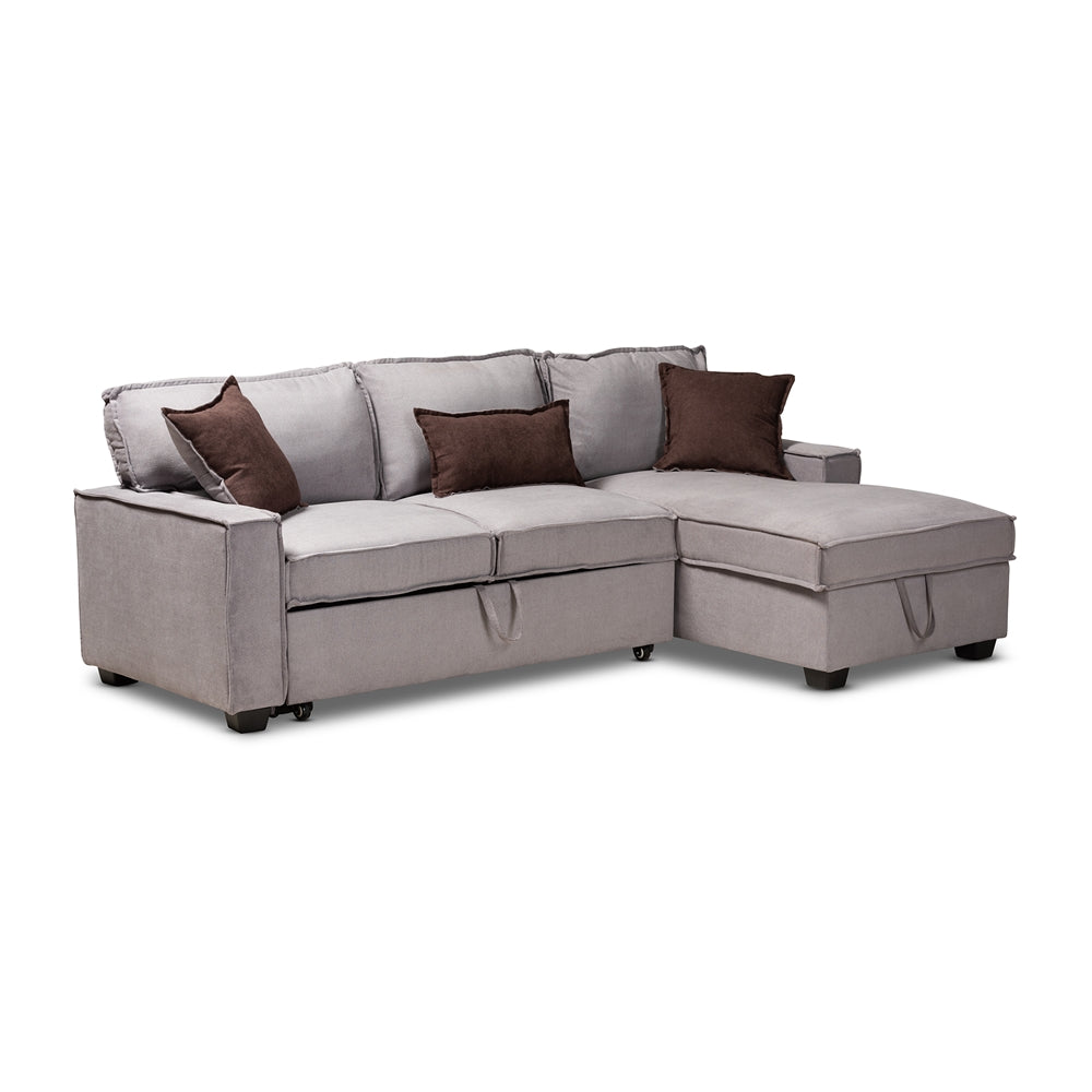 Aiden Modern Light Grey Fabric Right Facing Storage Sectional Sofa With Pull-Out Bed - living-essentials