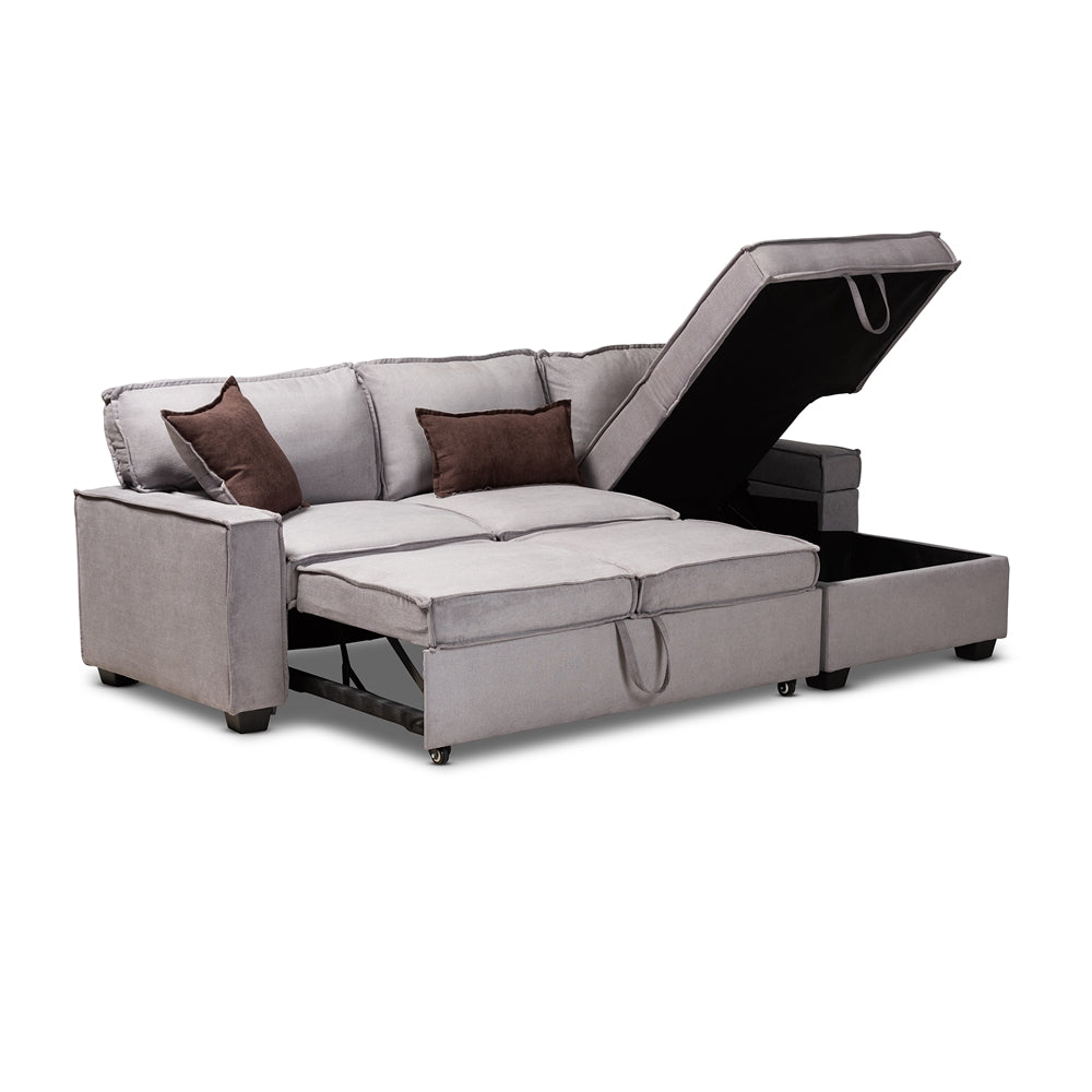 Aiden Modern Light Grey Fabric Right Facing Storage Sectional Sofa With Pull-Out Bed - living-essentials