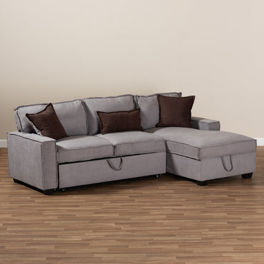 Aiden Modern Light Grey Fabric Right Facing Storage Sectional Sofa With Pull-Out Bed - living-essentials