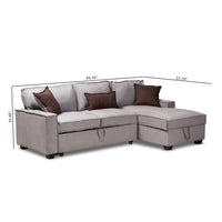 Aiden Modern Light Grey Fabric Right Facing Storage Sectional Sofa With Pull-Out Bed - living-essentials