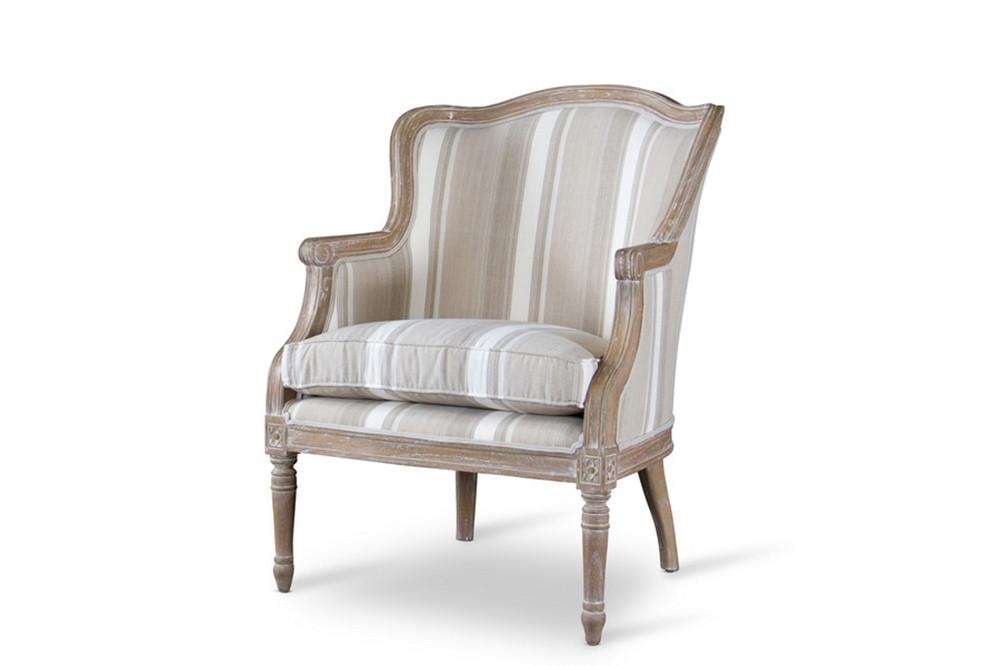 Cael Brown Stripe Traditional French Accent Chair - living-essentials