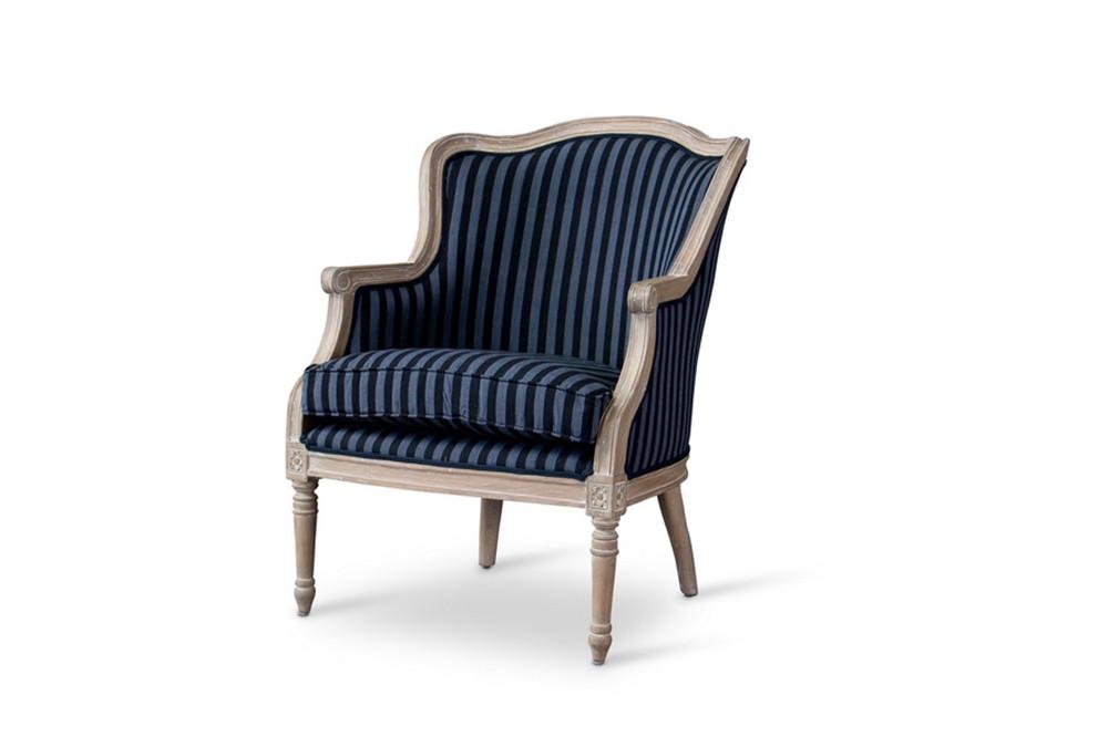 Cael Black and Grey Striped Traditional French Accent Chair - living-essentials