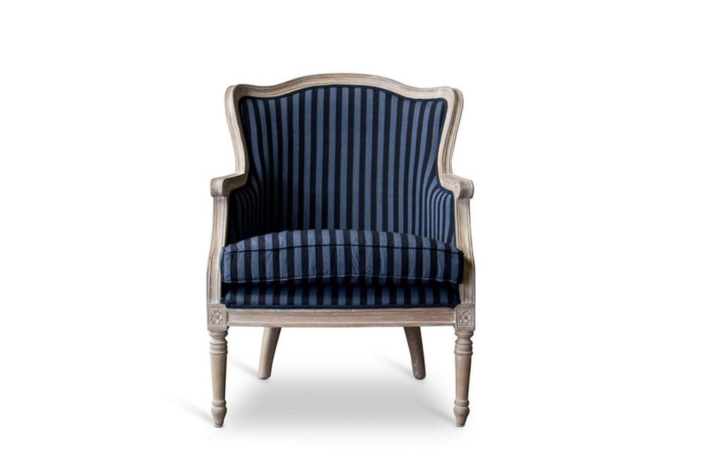 Cael Black and Grey Striped Traditional French Accent Chair - living-essentials