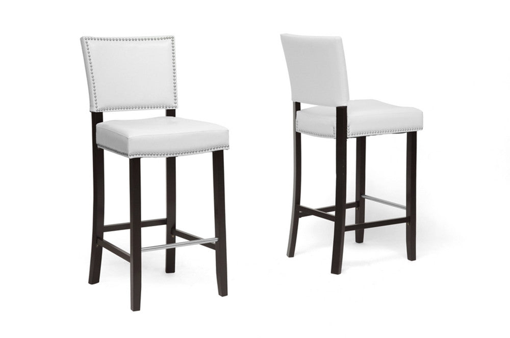 Bronwyn White Modern Bar Stool With Nail Head Trim (Set of 2) - living-essentials