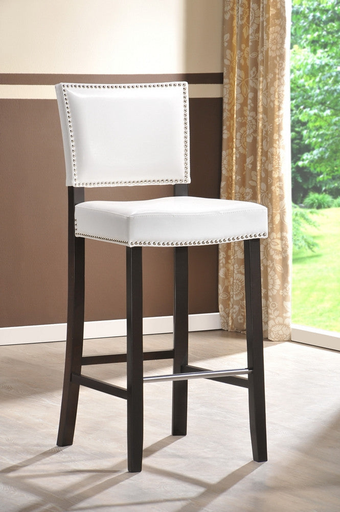 Bronwyn White Modern Bar Stool With Nail Head Trim (Set of 2) - living-essentials