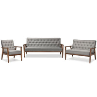 Stephen Mid-Century Fabric Upholstered Wooden 3 Piece Living Room Set - living-essentials