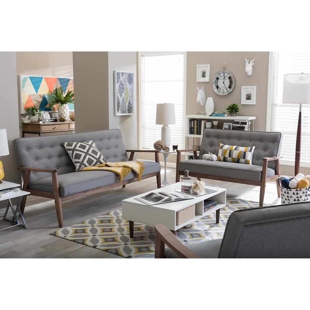 Stephen Mid-Century Fabric Upholstered Wooden 3 Piece Living Room Set - living-essentials