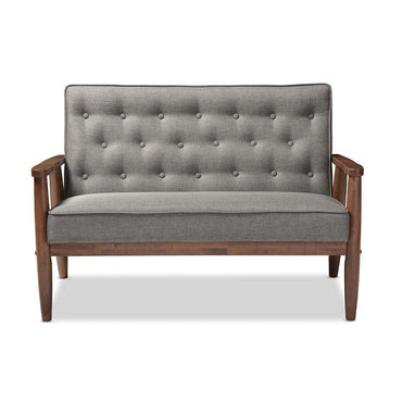 Valtarra Mid-Century Retro Modern Grey Fabric Upholstered Wooden 2-Seater Loveseat