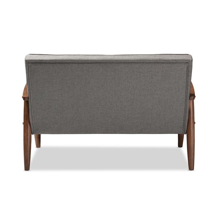 Valtarra Mid-Century Retro Modern Grey Fabric Upholstered Wooden 2-Seater Loveseat