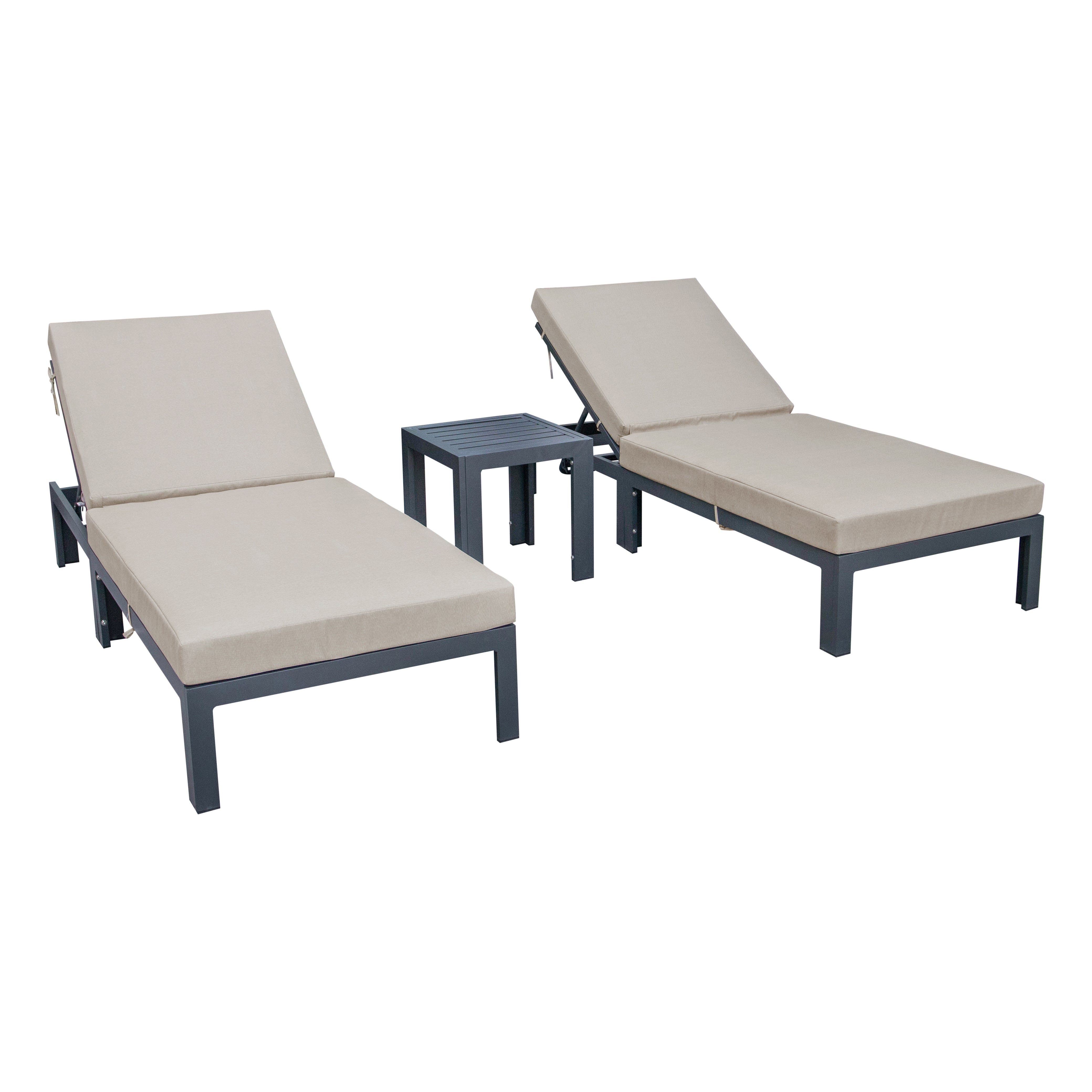 Chelsea Modern Outdoor Chaise Lounge Chair Set of 2 With Side Table & Cushions