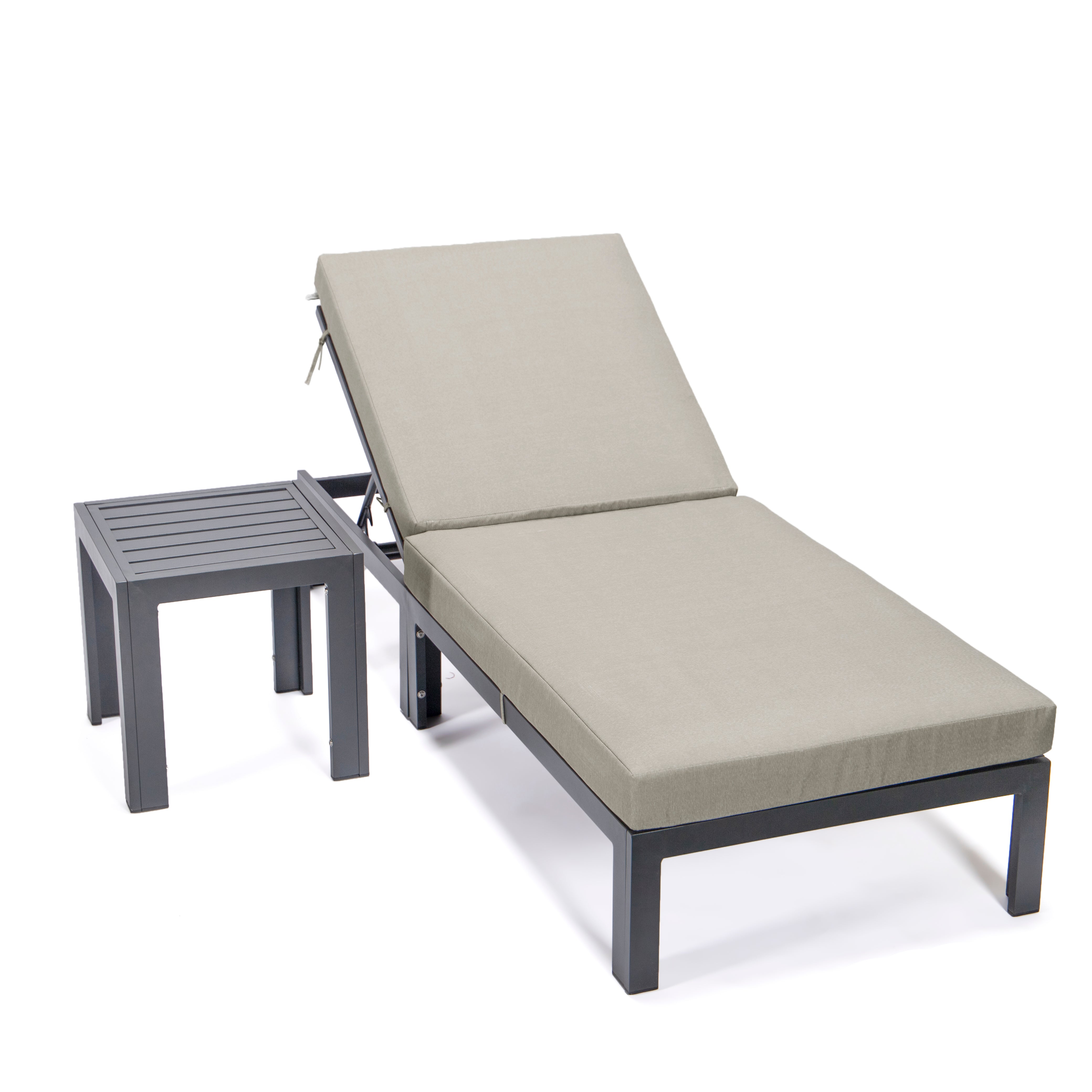 Chelsea Modern Outdoor Chaise Lounge Chair With Side Table & Cushions