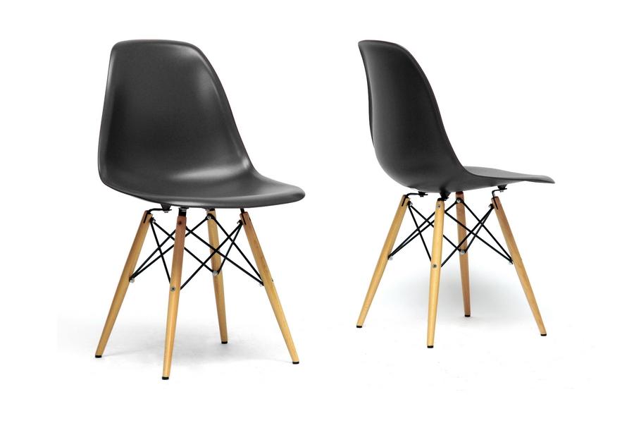 Shasha Black Plastic Mid-Century Modern Shell Chair (Set of 2)