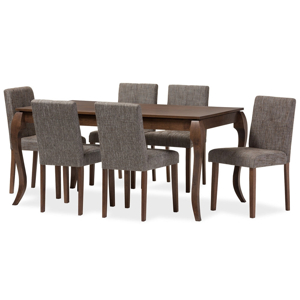 Elsa Mid Century Modern Gravel Grey Fabric 7 Piece Dining Set EMFURN