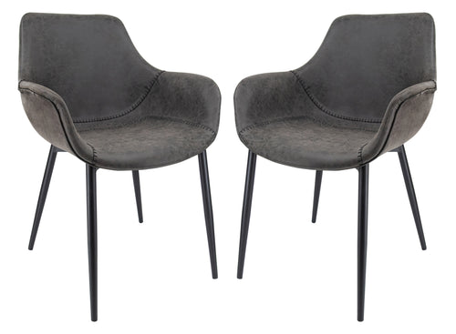 Markley Modern Leather Dining Arm Chair With Metal Legs Set of 2