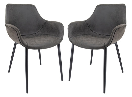 Markley Modern Leather Dining Arm Chair With Metal Legs Set of 2