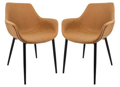 Markley Modern Leather Dining Arm Chair With Metal Legs Set of 2
